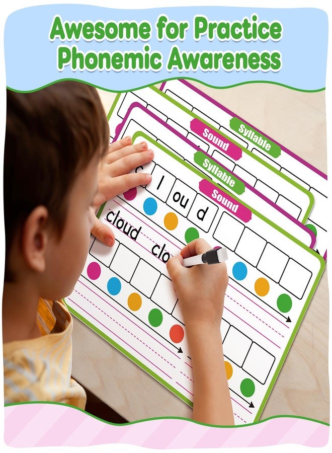 PraxiKidy 12 Pack Phonemic Awareness Dry Erase Card,9" x 12" Sound Syllable Speech Therapy Phonics Flashcard,Preschool Kindergarten Classroom Teacher Homeschool Supplies Science Reading Manipulative - Image 4